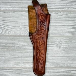 Vintage tooled leather long barrel revolver holster tactical accessory Western